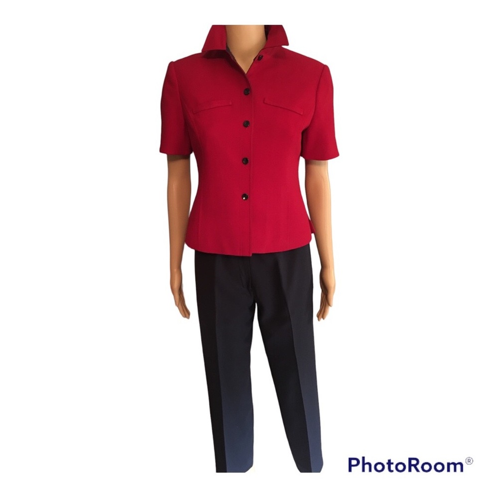 Kasper ASL Petite Vintage Red and Navy Suit in Size 2P.